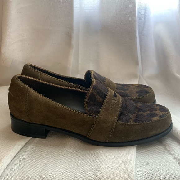 Stuart Weitzman Green Suede and Calf hair penny loafers - Picture 2 of 3